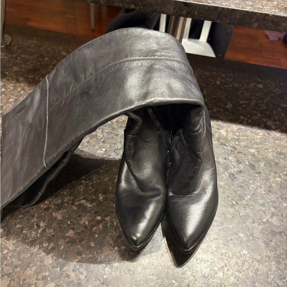 Marc Fisher Women’s Black Leather Knee-High Boots Size 6.5